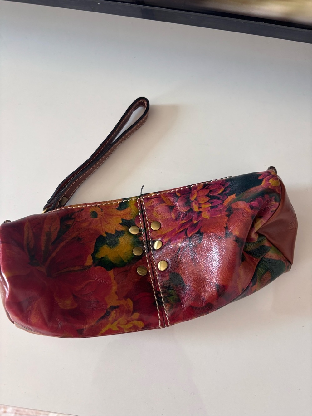 Patricia Nash Isla Leather Rustic Nature Oblong Wristlet Pencil Case Handbag